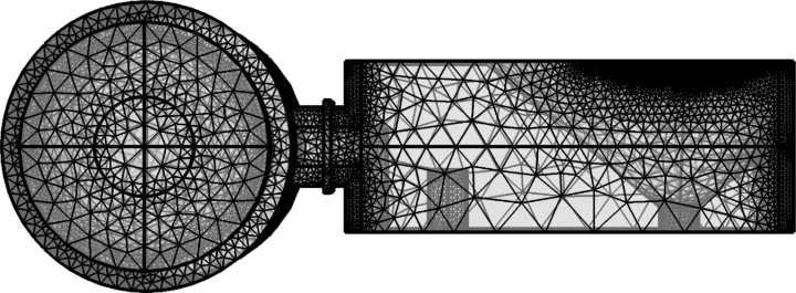 Beispiel für die Modellierung mit Vernetzung der Geometrie einer Plasmaquelle für das Hochrateätzen.